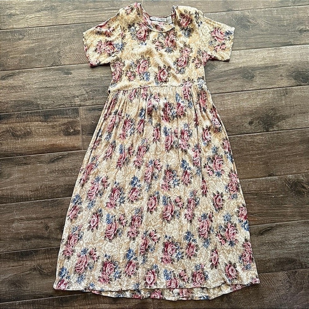 Jane Ashley Vintage 90s Embellished Floral Tie Waist Maxi Dress, Beige Pink, M
